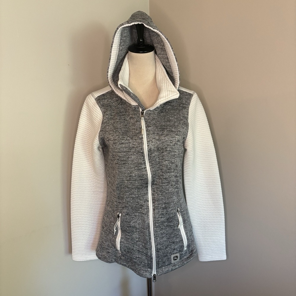 John Deere J America Women's Full Zip Hoodie Gray White Pockets Size Medium
